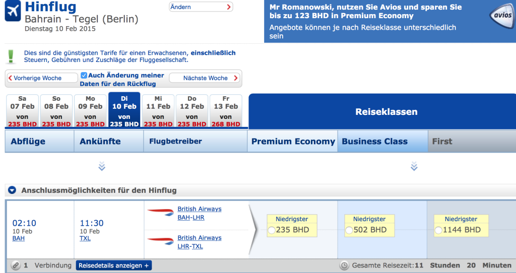 British Airways Flexible pricing